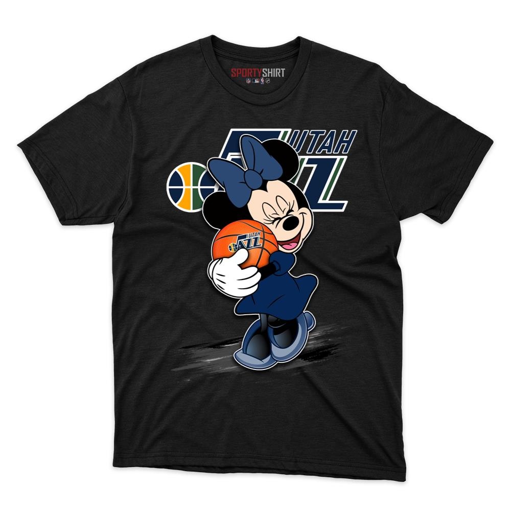 Utah Jazz Minnie Mouse Basketball Shirt, Unisex Cotton Disney Cartoon Graphic Tee, Game Day Fan Gift