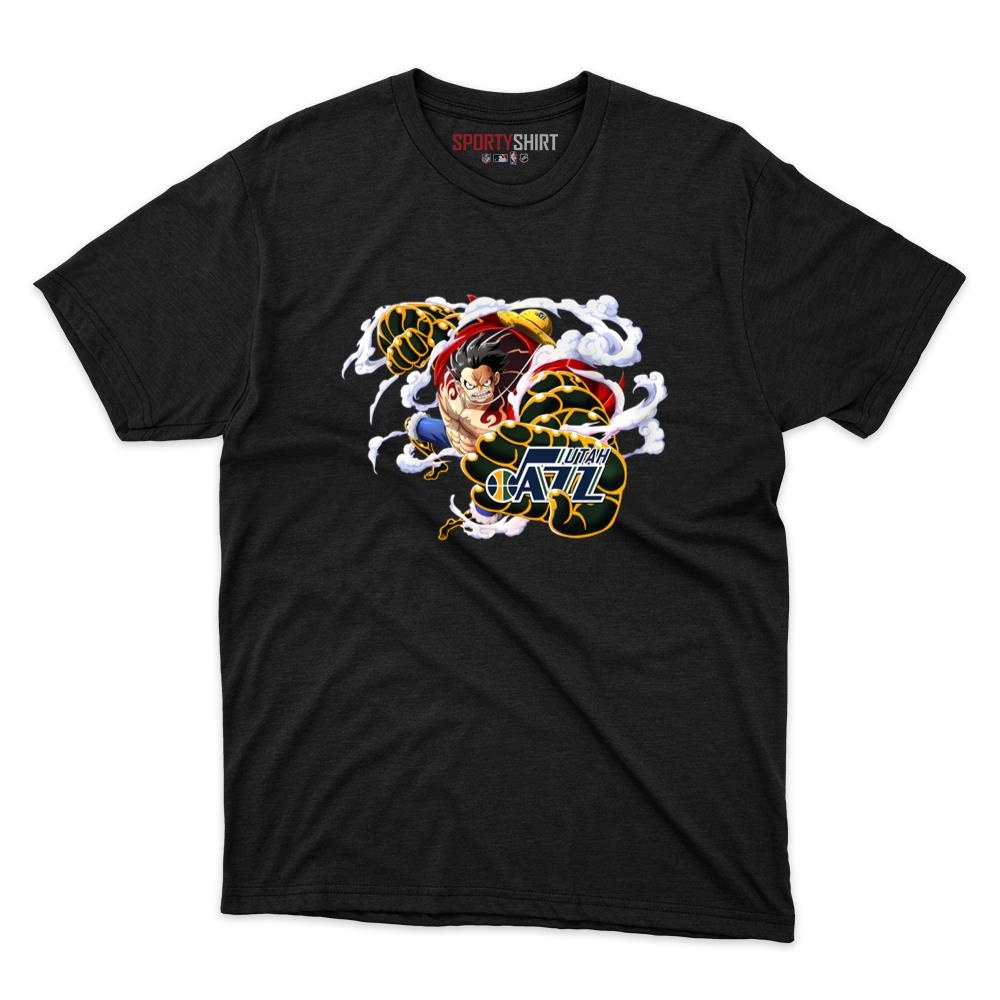 Utah Jazz Monkey D Luffy Gear One Piece Shirt, Unisex Cotton Anime Pirate Crew Graphic Tee for Fans