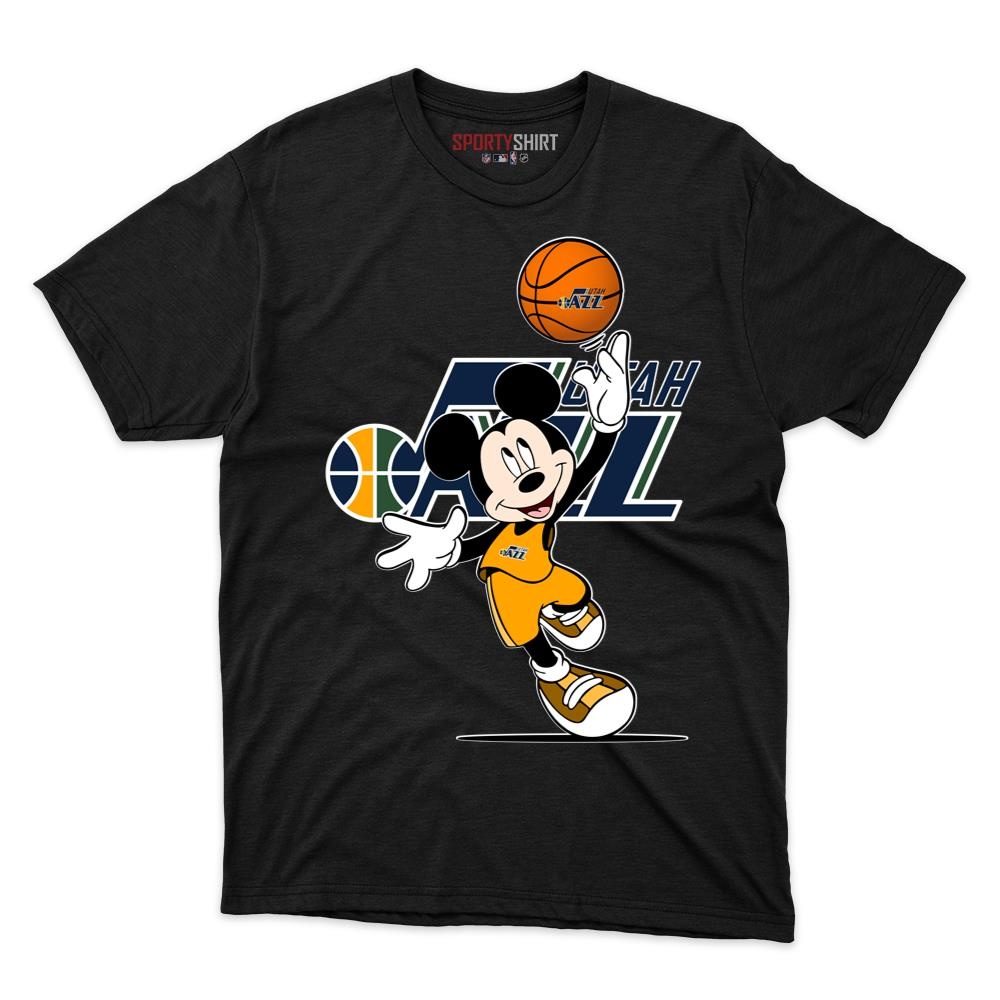 Utah Jazz Mickey Mouse Player Shirt, Unisex Cotton Cartoon Graphic Tee, Basketball Game Day Fan Gift