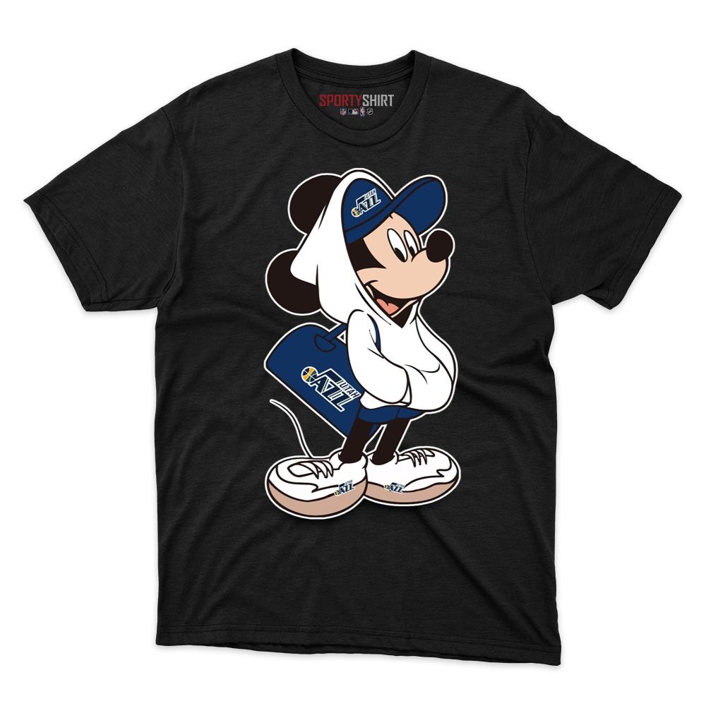 Utah Jazz Mickey Mouse Crossover Shirt, Unisex Cotton Cartoon Disney Graphic Tee, Basketball Game Day Gift