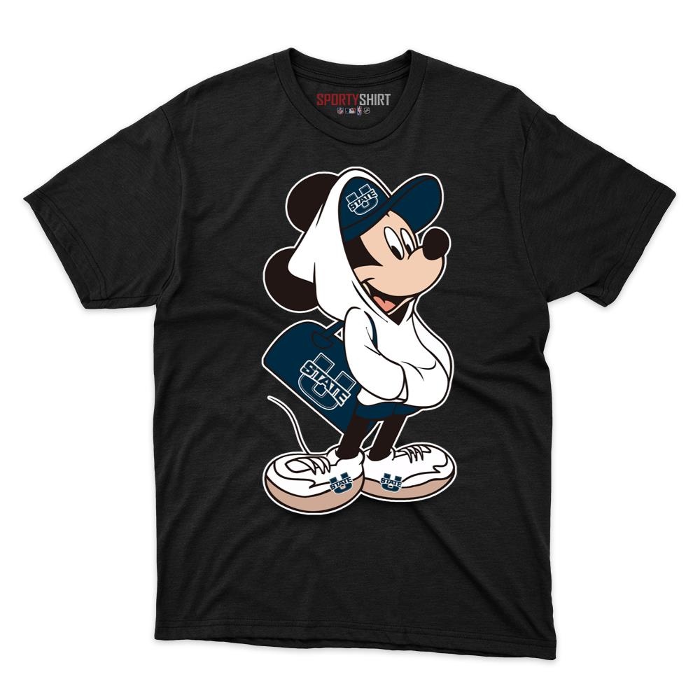 Utah State Aggies Mickey Mouse Unisex Cotton Tee, Disney Cartoon Crossover Graphic Shirt, Game Day Fan Gift