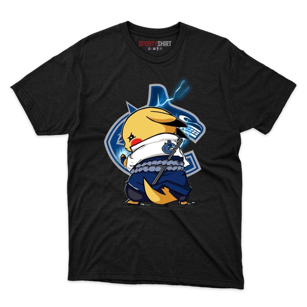 Vancouver Canucks Pikachu Meets Sasuke Uchiha Unisex Cotton Tee, Pokemon Naruto Anime Graphic Shirt, Fan Gift