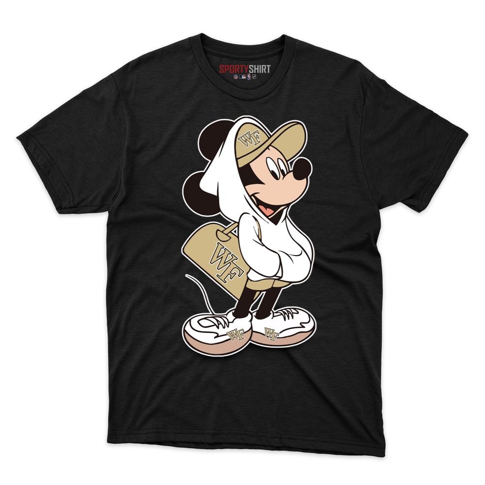 Wake Forest Demon Deacons Mickey Mouse Unisex Cotton Tee, Disney Cartoon Crossover Graphic Shirt, Fan Gift