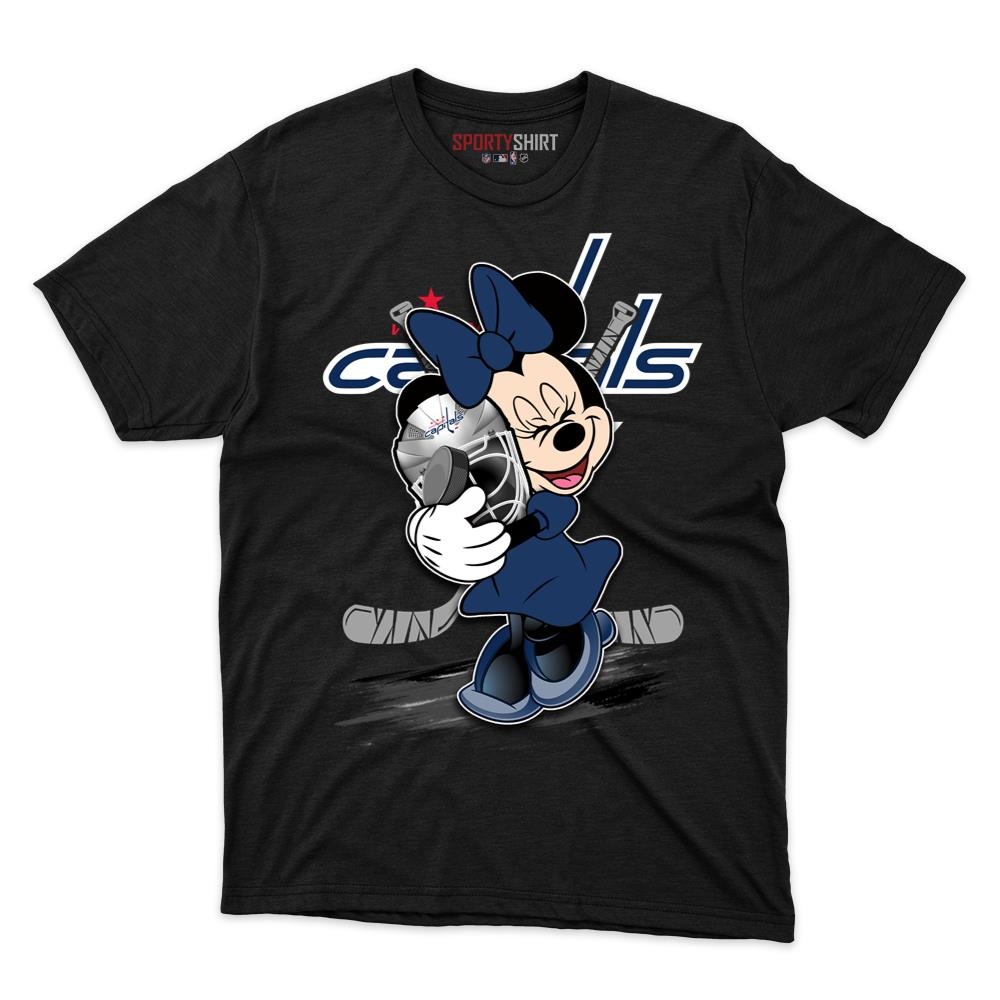 Washington Capitals Minnie Mouse Unisex Cotton Tee, Disney Cartoon Bow Graphic Shirt, Game Day Fan Gift