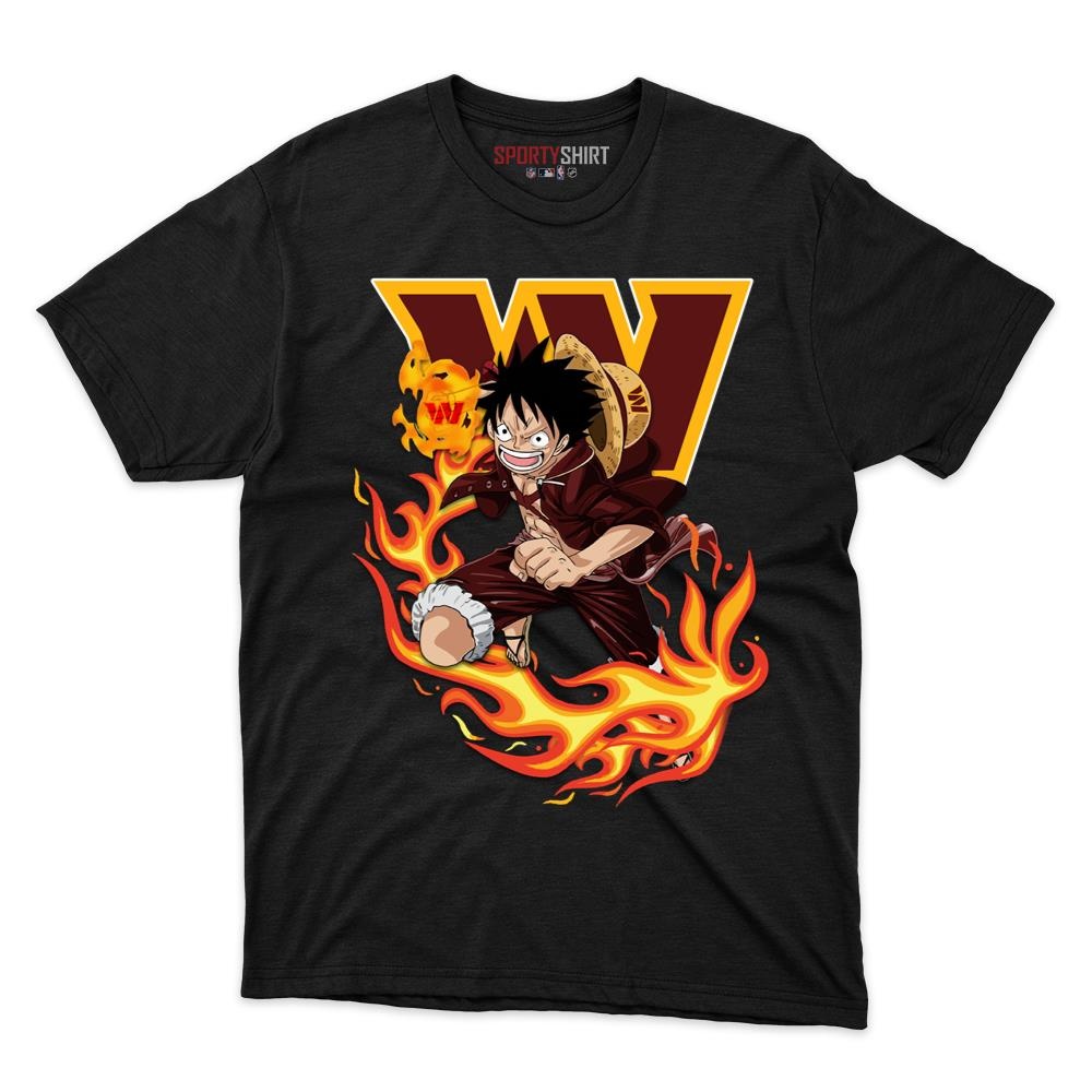 Washington Commanders Luffy One Piece Unisex Cotton Tee, Anime Pirate Crossover Graphic Shirt, Fan Gift
