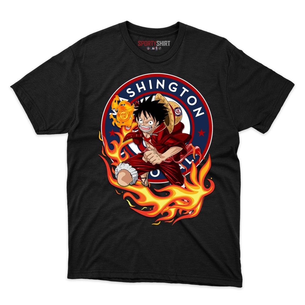 Washington Nationals Luffy One Piece Unisex Cotton Tee, Anime Pirate Crossover Graphic Shirt, Fan Gift