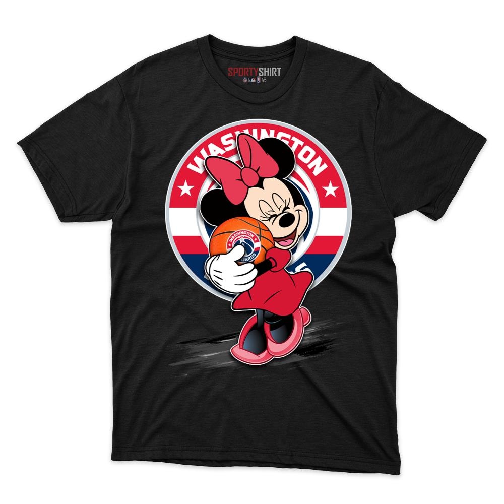 Washington Wizards Minnie Mouse Unisex Cotton Tee, Disney Cartoon Bow Graphic Shirt, Game Day Fan Gift