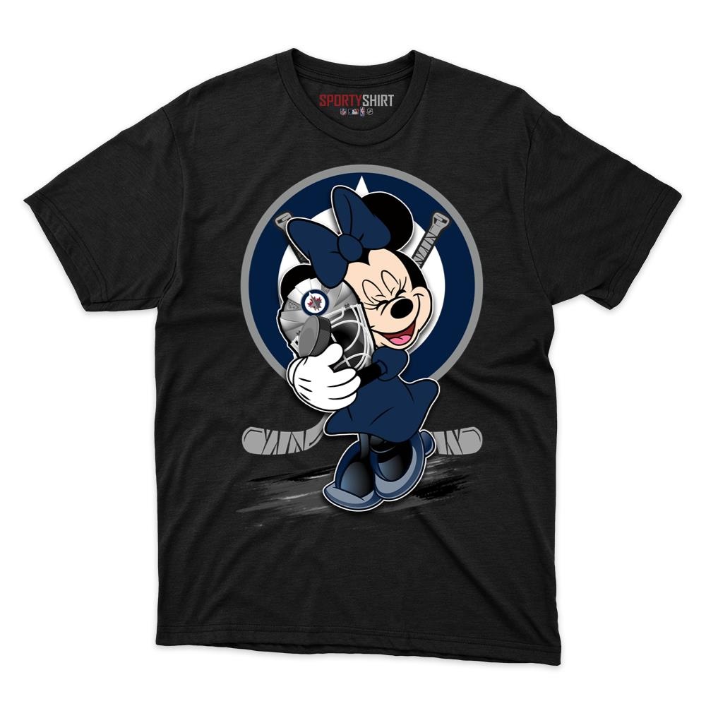 Winnipeg Jets Minnie Mouse Unisex Cotton Tee, Disney Cartoon Bow Graphic Shirt, Game Day Fan Gift