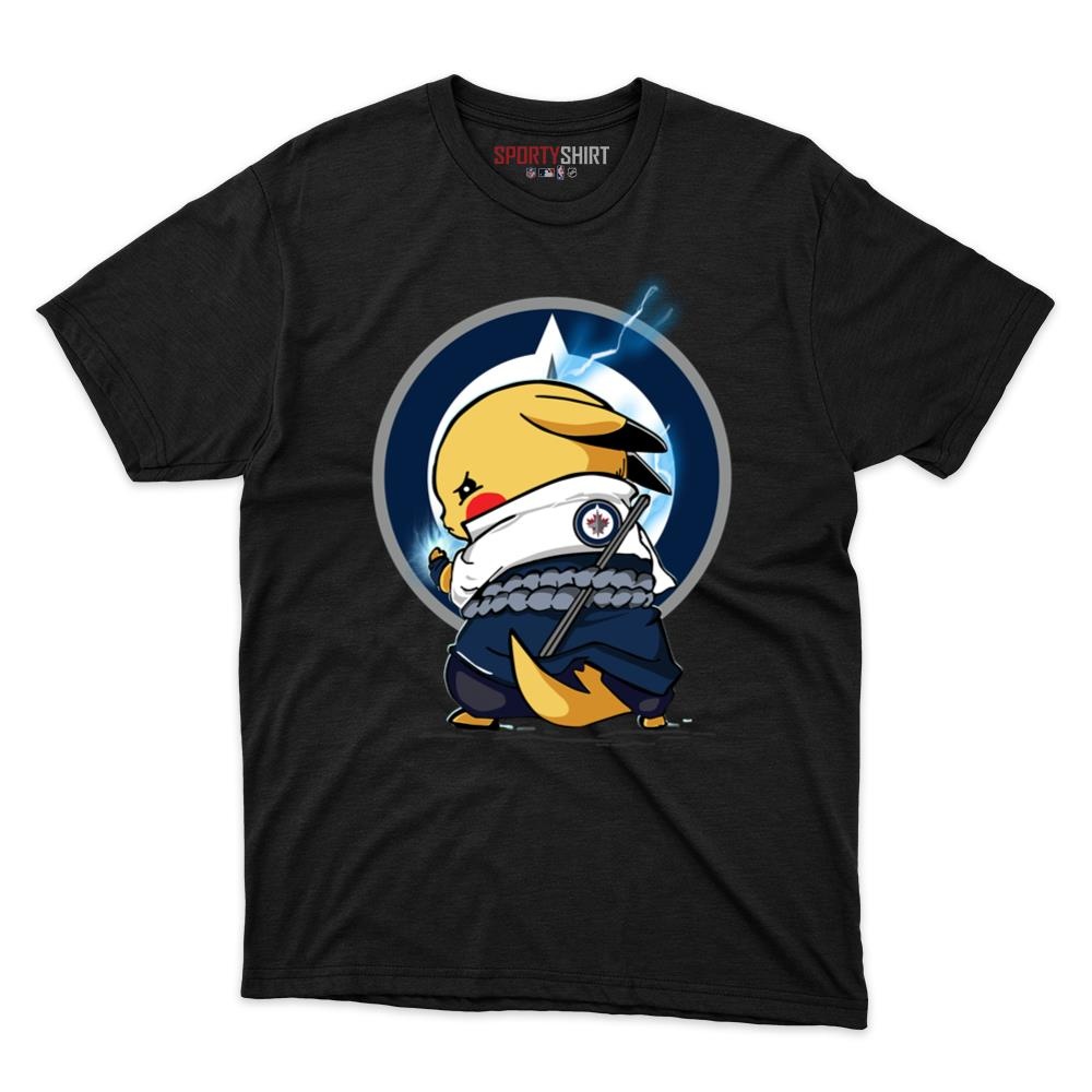 Winnipeg Jets Pikachu Meets Sasuke Uchiha Unisex Cotton Tee, Pokemon Anime Graphic Shirt, Fan Gift - photo 1