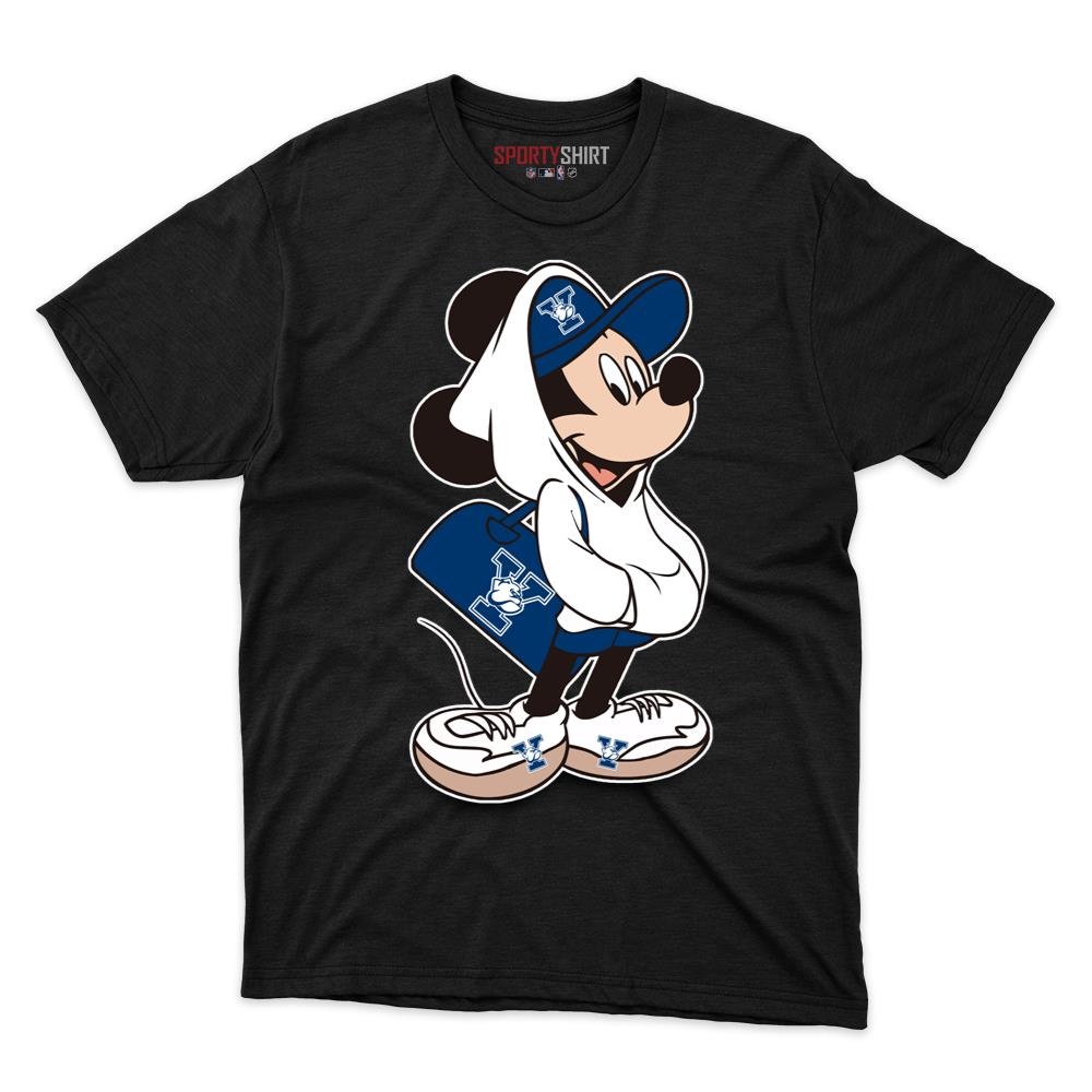 Yale Bulldogs Mickey Mouse Unisex Cotton Tee, Disney Cartoon Crossover Graphic Shirt, Game Day Fan Gift
